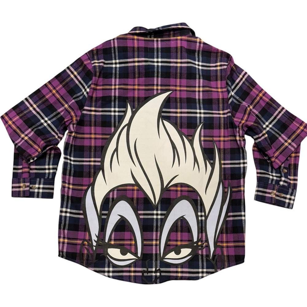 Purple Plaid Button-Down Shirt with Graphic Back